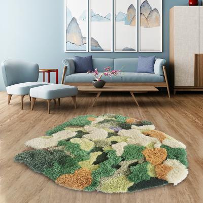 China Wool Blend Moss Green Carpet Irregular Shape Contemporary Living Room Rugs for sale