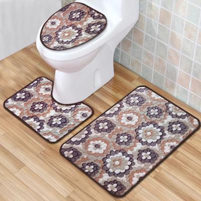 China OEM ODM Three Piece Bathroom Rugs Toilet Tank Cover Set Washable for sale