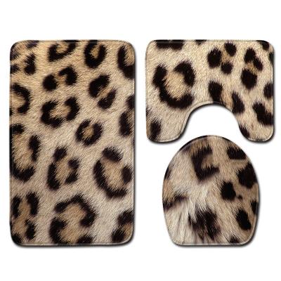 China Animal Leopard Patterned Three Piece Bathroom Mats Rugs OEM ODM for sale