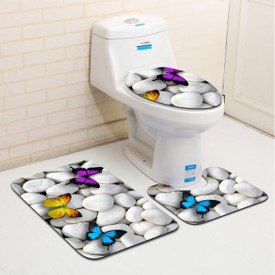 China 3pcs Toilet Mat Set U Shaped Stone Printed Restroom Rug Set for sale