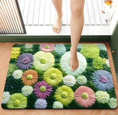 China Moss Fresh Flower Bathroom Non-Slip Absorbent Bath Mat Flocking Floor Mat for sale