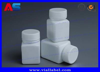 China PET Pharmacy White 50ml Plastic Pill Bottles With Screw Cap Square Shape for sale