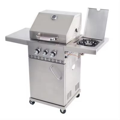 China Black Large Capacity Stainless Steel Grills Trolly Barbecue with Gas Side Burner for sale