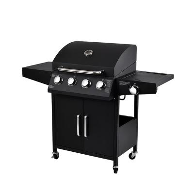 China Powder Coated Gas BBQ Grill with Cabinets Wheels 4 Burner 1 Side Burner Stainless Steel Gas Barbeque for sale