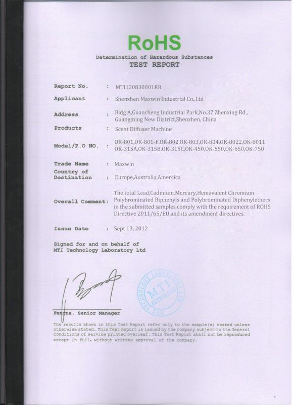 ROHS Certificate - Shenzhen Maxwin Industrial Co., Ltd.