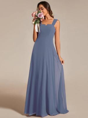 Empire High-waisted Sleeveless Cap Sleeve Square Neck Invisible Zipper Dusty Navy Chiffon Homecoming Dress