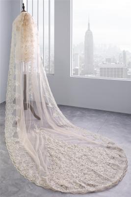 Elegant Customized 3m*1.5m Wholesale Appliqued Lace Sequins Tulle Bridal Wedding Ivory Veil With Hair Comb