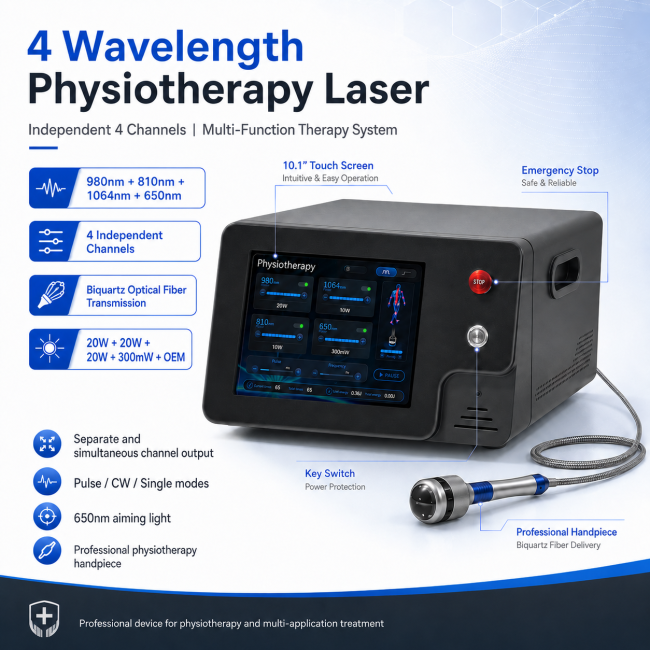 Professional Multi Wavelength PBM Laser Therapy Machine 650nm 810nm 980nm 1064nm LLLT Physical Therapy Equipment