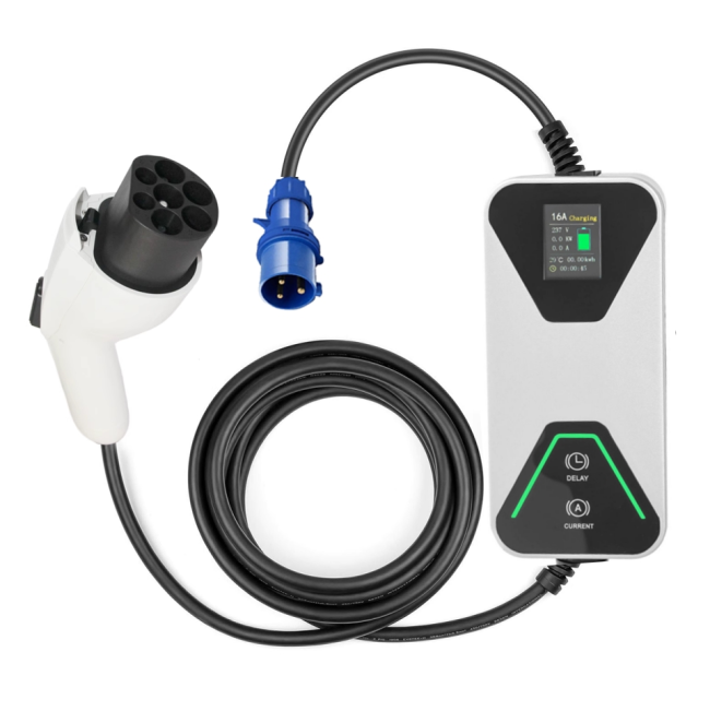 Portable EV Charger Type2 32A 7KW Fast AC Charging Station IEC 62196 WiFi LCD Tuya APP for Tesla BYD VW Electric Cars