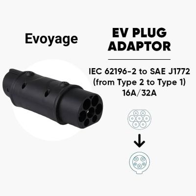 China Adaptador EVSE de tipo 2 a tipo 1 IEC 62196 a SAE J1772 Adaptador de cargador para automóviles eléctricos en venta