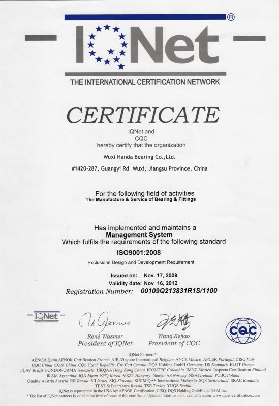 ISO9001:2008 - Wuxi Handa Bearing Co., Ltd.