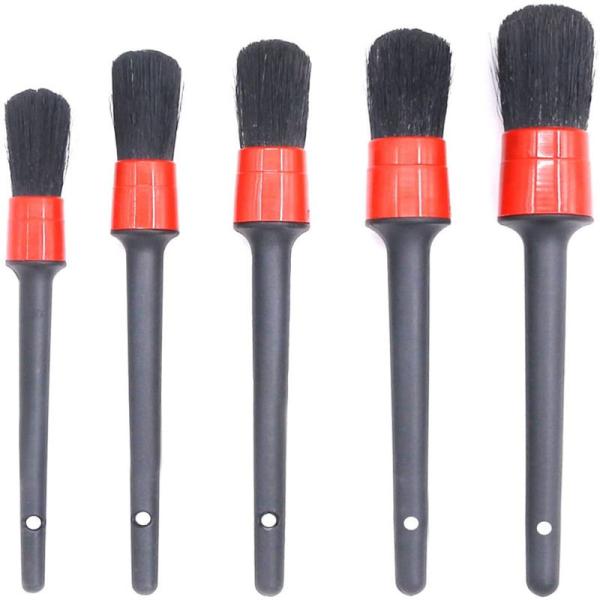 Quality Boar Bristles Interior Car Detailing Brush Pack 5pcs For Leather Cleaning for sale