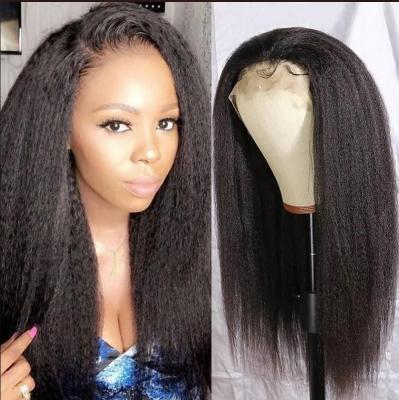 China Natural Color 100%Human Hair Yaki Lace Front Wig,Wholesale Kinky Straight Lace Wig For Black Women for sale