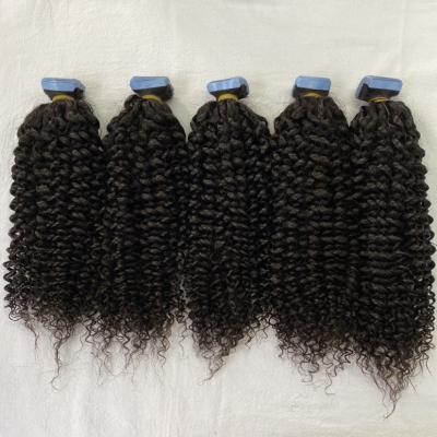 China Wholesale 100% Natural Raw Indian Curly Human Hair Extensions Virgin Kinky Tape in Hair Extension for sale