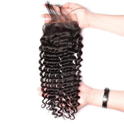 China Best Quality Cheap Price HD Deep Wave Curly Lace Closure 4x4 5x5 6x6 free part middle part three part lace closure human for sale