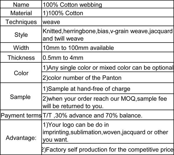 3cm light weight cotton webbing for handle strap