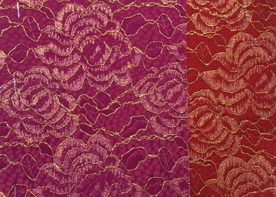 China Red Golden Embroidery Sequin Lingerie Lace Fabric For Wedding Dress , Decoration Lace Fabric for sale