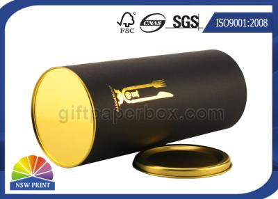 China Gold Stamping Logo Black Paper Packaging Tube With Metal Plug Personalised for sale