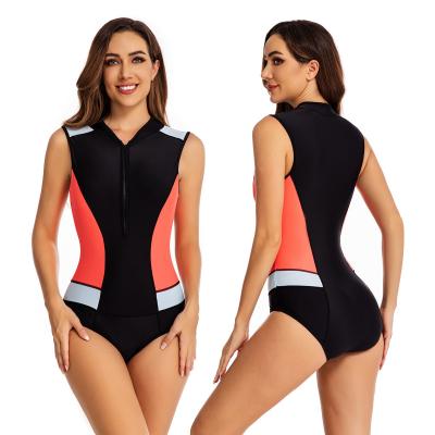 China Factory New Design Contrast Color One Piece Sleeveless Vest Ladies Training Swimsuit  Wetsuit Rash Guard Swimwear for sale