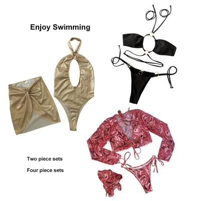 China Summer Swimwear Swim Dress Bathing Suit Strap Micro Ladies Girls Bikini Sets Shiny Fabric Luxury Beautiful Women Sexy for sale