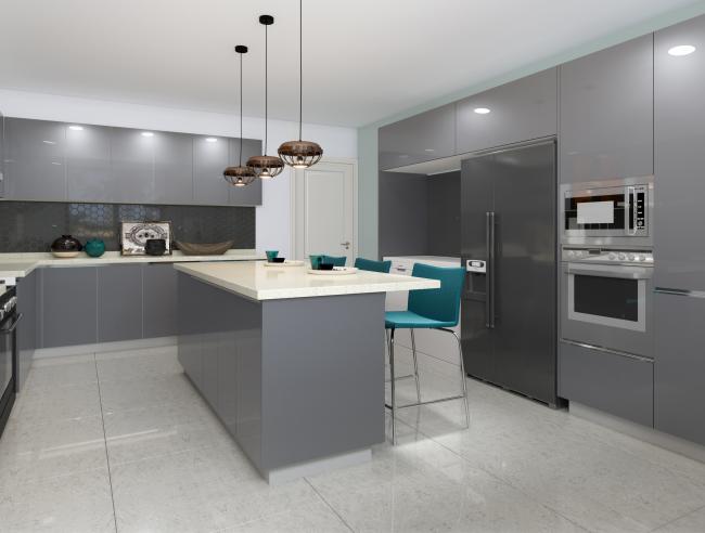 Kitchen cabinet installation with quartz countertop