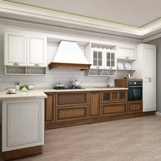 Custom kitchen cabinet with pull-out baskets and storage accessories