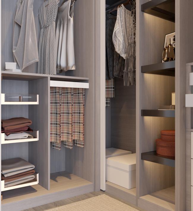 Close-up detail of wardrobe door and high-end handle