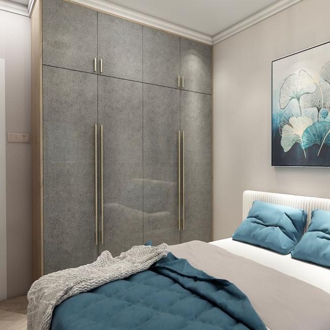 Interior organization of swing door wardrobe with multiple compartments