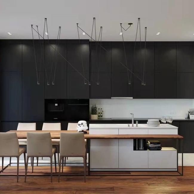 Customizable kitchen cabinet interior with various storage options and organizers