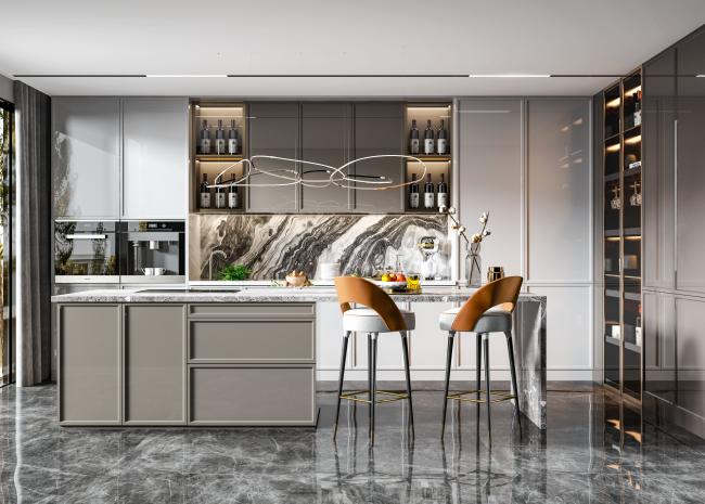 Modern kitchen cabinet installation showing complete functional layout