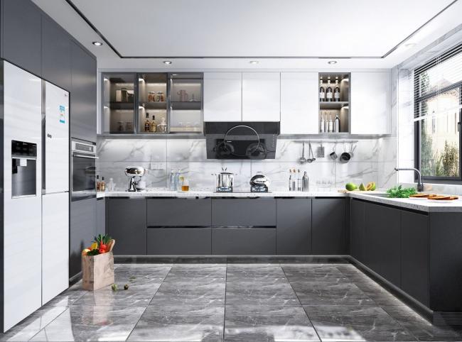 Modern shaker style kitchen cabinet with clean lines and functional storage compartments