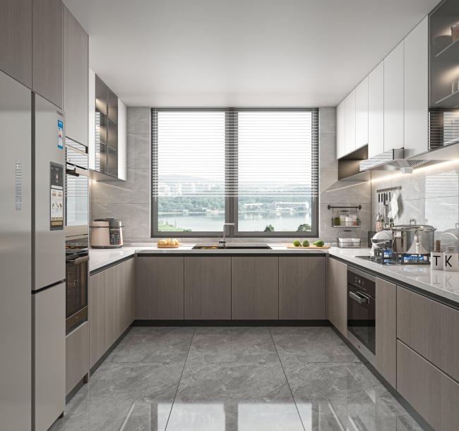 Complete modular kitchen design with high-gloss cabinets