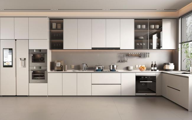 Modern modular kitchen cabinet with island design showing complete layout