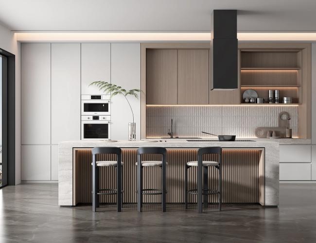Interior organization of modern kitchen cabinet with efficient storage solutions