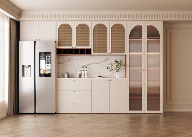 Complete kitchen cabinet setup with island feature and ample storage space