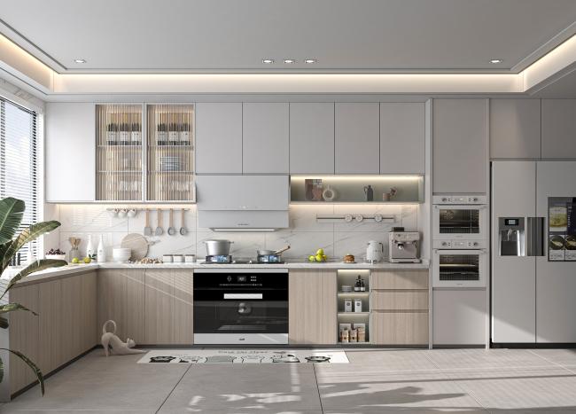 Complete kitchen installation with melamine board cabinets