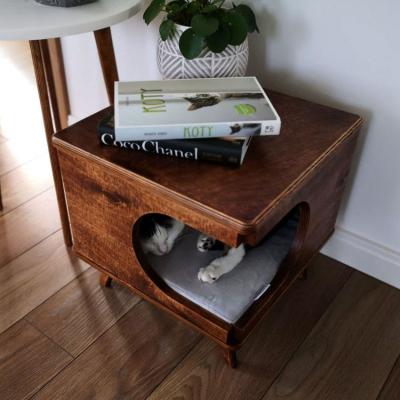 China 39cmx40x40cm Wood Pet Furniture Cozy Wooden Cat House Indoor Rustical Box for sale