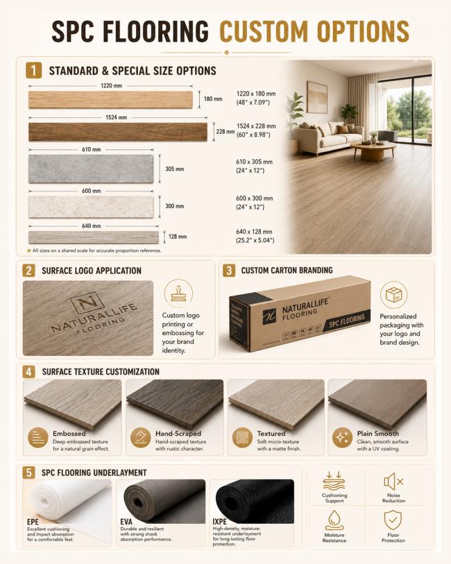 Waterproof SPC vinyl plank flooring detail showing click-lock edge profile