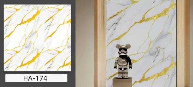 UV marble wall panel installed in modern interior decoration application