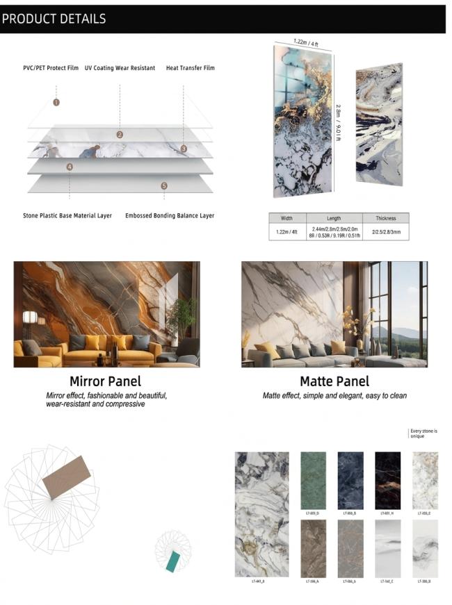 Lightweight PVC UV marble sheet wall panel with glossy marble grain finish