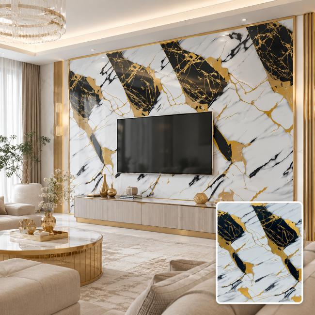 Waterproof UV marble wall panel installed in a modern interior setting