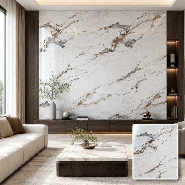 PVC UV marble sheet in 4x8FT dimensions showing glossy surface finish