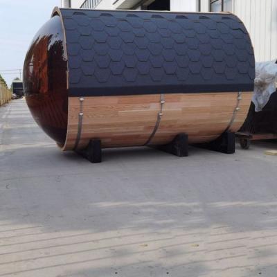 China Sauna de barril de cedro vermelho tradicional de madeira sólida ao ar livre com vista panorâmica à venda