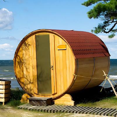 中国 Canadian Cedar Wood Outdoor Dry Steam Sauna Bath Room Cedar Barrel Sauna 販売のため
