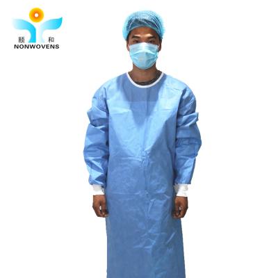 China Blue Wist 4 ties  Disposable Surgical Gown Doctor Gowns ISO9001 For Clinic for sale