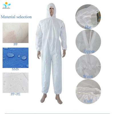 China Construction Disposable Coverall Suits 30-40gsm Dust Proof Disposable Full Body Suit for sale