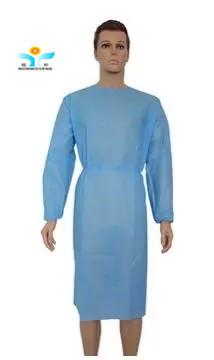 China 40GSM  PP Non Woven fabric Waterproof Blue Knitted cuff Disposable Isolation Gown for sale