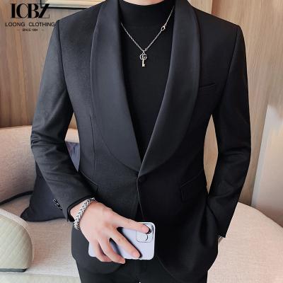 China end Business Formal Dress Suit Blazer Jacket in Black Leather Fabric for Men's Attire for sale