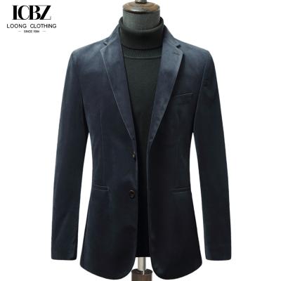 China Men's End Corduroy Single Suit Blazer Jacket with Striped Velvet and Horn Button for sale