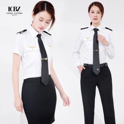 China White Long Sleeve Cotton Poly STEWARDESS Uniform Shirt for Tactical Airlines Workers for sale